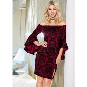 Venus Womens Velvet Burnout Off Shoulder Mini Dress Size 2 Whimsigoth Vamp Goth